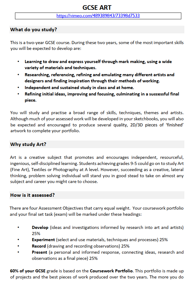 Chew Valley School KS4 Art